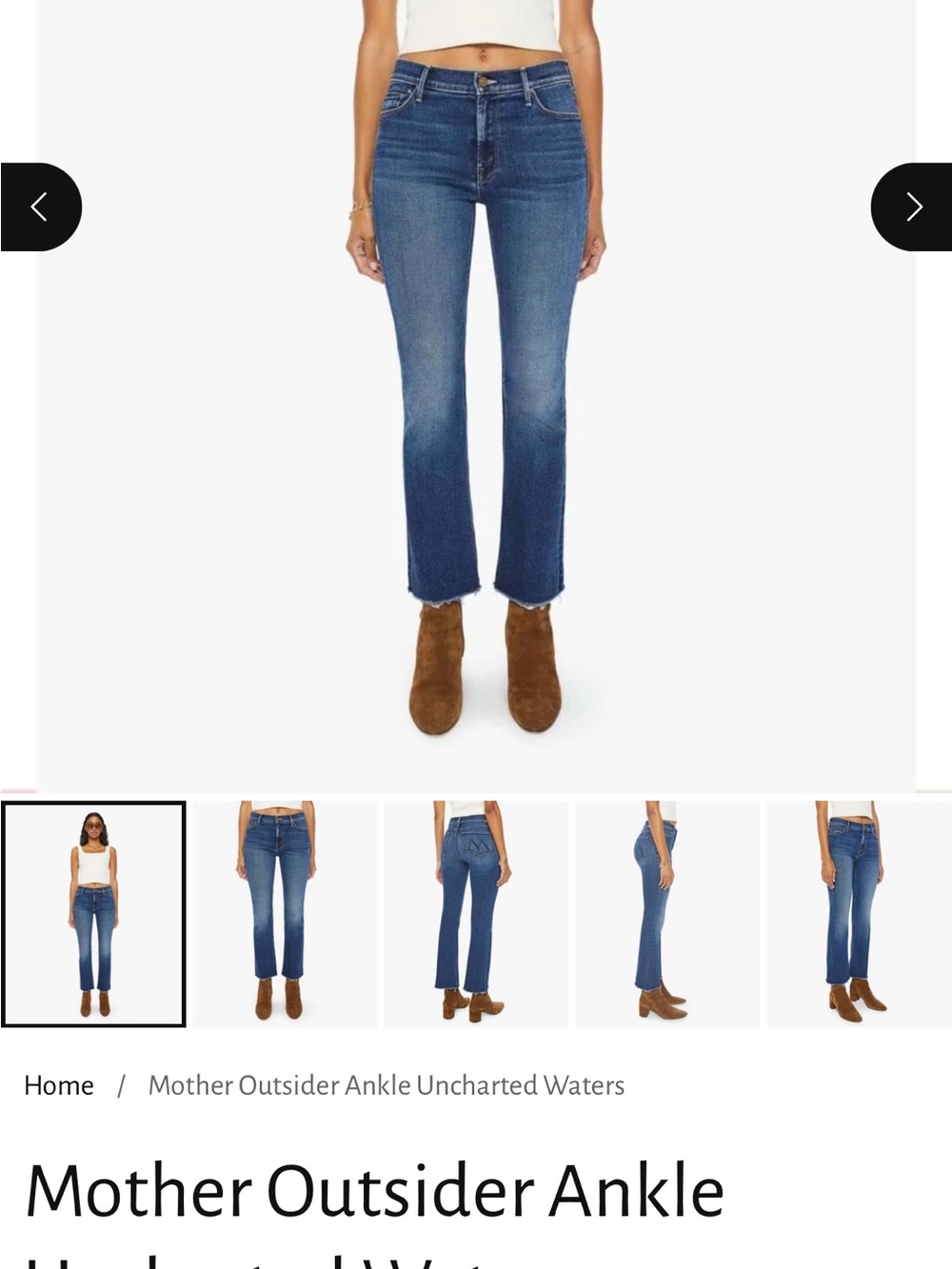 Mother 25 Outsider Ankle  Fray Uncharted Waters Jeans in Medium Blue